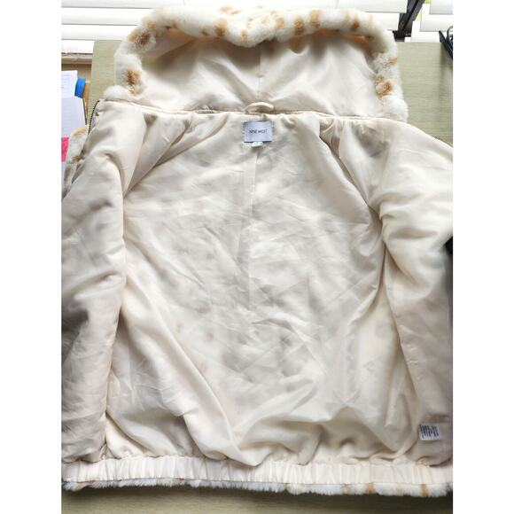 JACKET-HOODIE-NINE WEST-White Soft Faux Fur with Tan Spots-Lines-Size SMALL - Picture 6 of 16